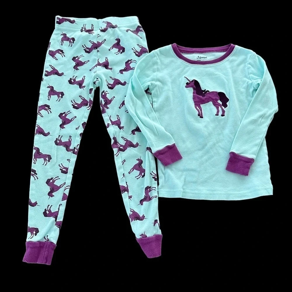Leveret Girls size 6 Years Aqua Unicorn Horse Pajama Set PJs‎ Sleepwear Purple
